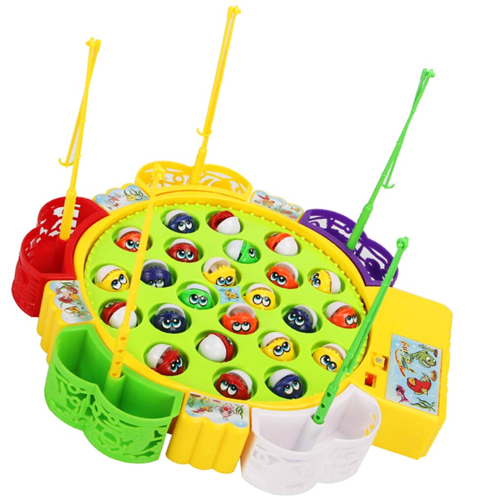 Colorful Fishing Game Toy Set With Electronic Rotating Board And 24 Fishes