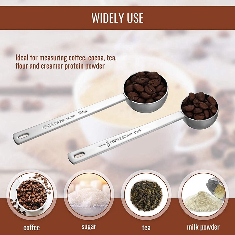 4 Stuks Koffie Scoop, Rvs Lange Steel Meten Koffie Scoop Lepels Voor Koffie Thee Suiker, 15 Ml En 30 Ml
