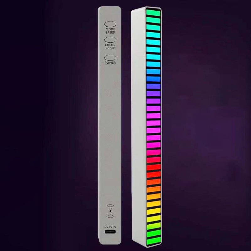 RGB Pickup ad attivazione vocale luce ritmica controllo del suono colorato luce ambientale indicatore di livello musicale luci a colori controllo App: silver