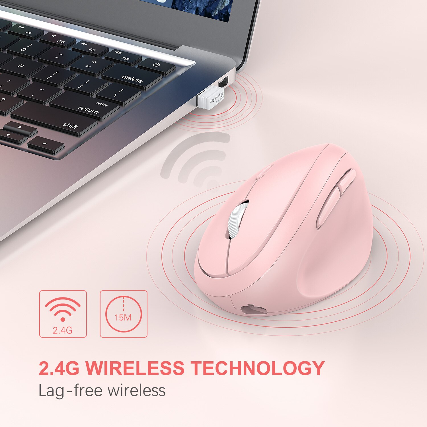 Jelly Kam 2.4Ghz Draadloze Muis Voor Laptop Oplaadbare Ergonomische Verticale Roze Muis Optische Muizen Met 3 Verstelbare Dpi