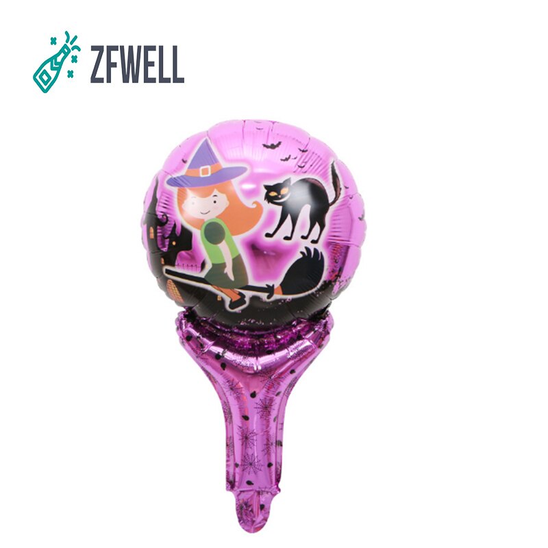 ZFWELL 5 stks Halloween Hand Stok Aluminium Ballon Cartoon Zwarte Kat Kleine Heks Hand Bat Bat Halloween Party Decoratie 5.5: purple