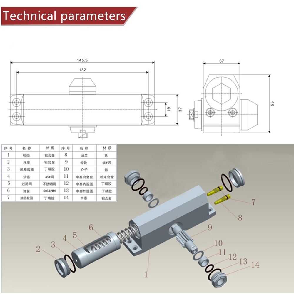 Automatische Deursluiters Security System Verstelbare Sluiting/Vergrendeling Speed Aluminium Voor Links En Rechts Deuren 25-45kg 900Mm