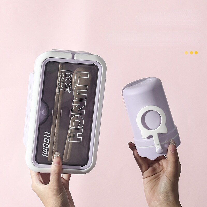 Microwave Oven Plastic Split Lunch Box Lunch Box Sealed Anti Overflow With Lunch Box Soup Can Breakfast Cup Set