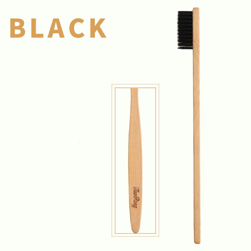 1PC Nature Bamboo Handle Toothbrush Colorful Soft Bristles Bamboo Wooden Toothbrush With Box Eco-Friendly Oral Care: Black