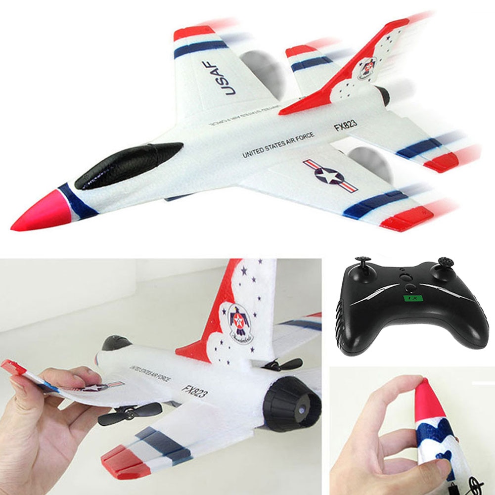 -823 2.4G 2CH F16 Thunderbirds EPP Remote Control RC Glider Airplane White 270x310x80mm for Boys Birthday
