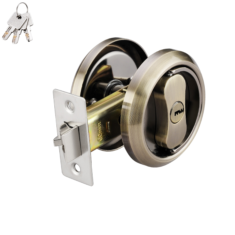 Stainless Steel Double-Sided Pull Ring Lock With Key Sliding Door Lock Invisible Door Lock Multiple Types Available: Gold