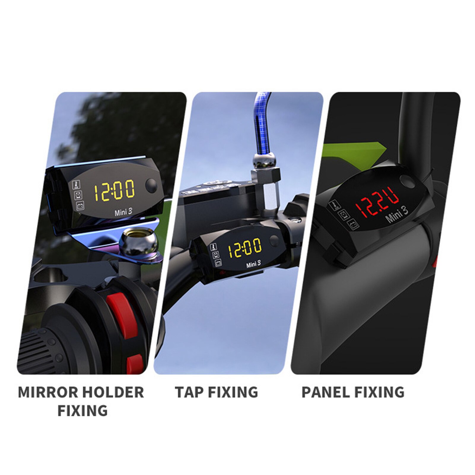 Zegar elektroniczny 3 w 1 uniwersalny motocykl zegar elektroniczny termometr woltomierz zegarek wyświetlacz akcesoria motocyklowe 2020