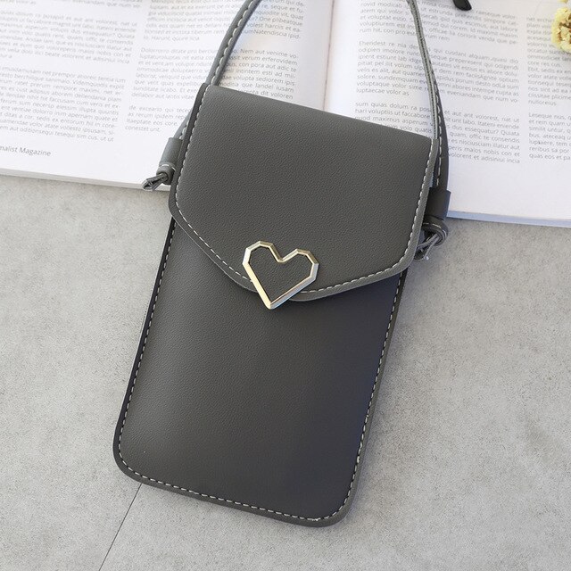 Transparent Touch Screen Women Heart-shaped Mobile Phone Bag Retro Mini Messenger Lady Handbag And Purses Small Phone Bag: Dark Grey