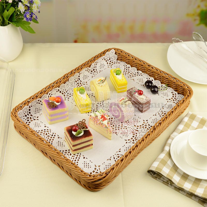 European rattan dessert tray with lid plastic food display tray bread basket cake dessert basket cover food tasting tray