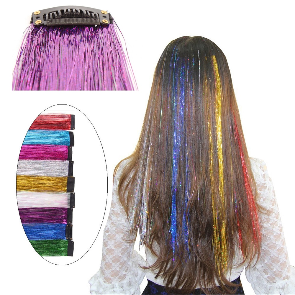 Haarversiering, glitterhaarvlechten, haarextensies met clip, highlights, nep haarstrengen, clip-in bling haaraccessoires