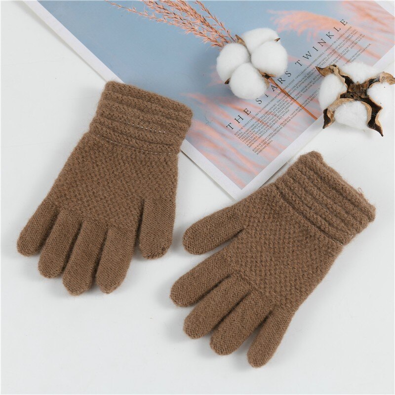 Kids Gloves Baby Girls Boys Winter Warm Solid Knitted Flip Finger Mittens Holodactyly Warm Baby Gloves guantes invierno: Brown