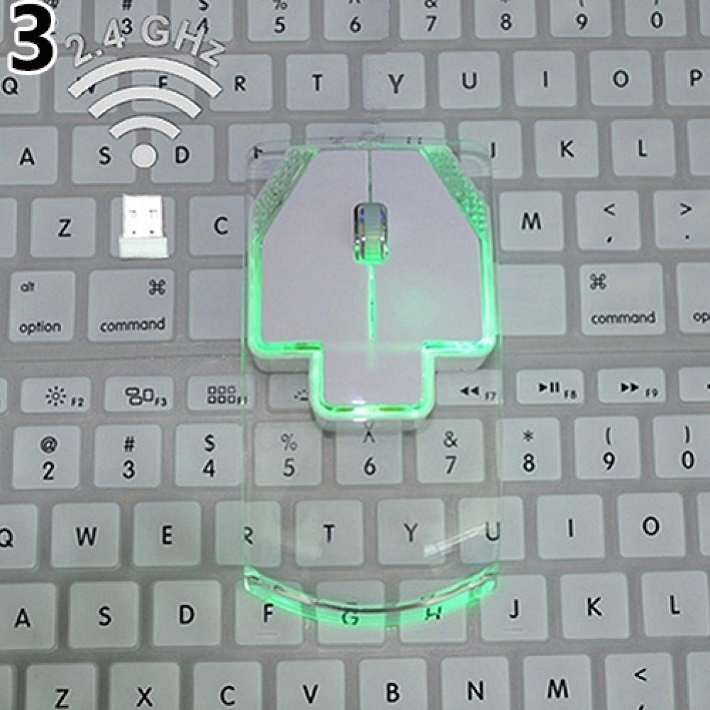 Ultra-thin Transparent 1200DPI 2.4GHz Wireless Optical Luminous Mouse for PC Desktop Laptop Notebook: White