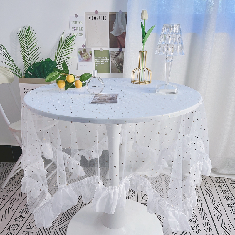 Retro Flower Print Tablecloth dining Table Cover INS Dining Desk Table Cloth with Lace Edge Party Banquet Tablecloths: Clear / 132*178cm