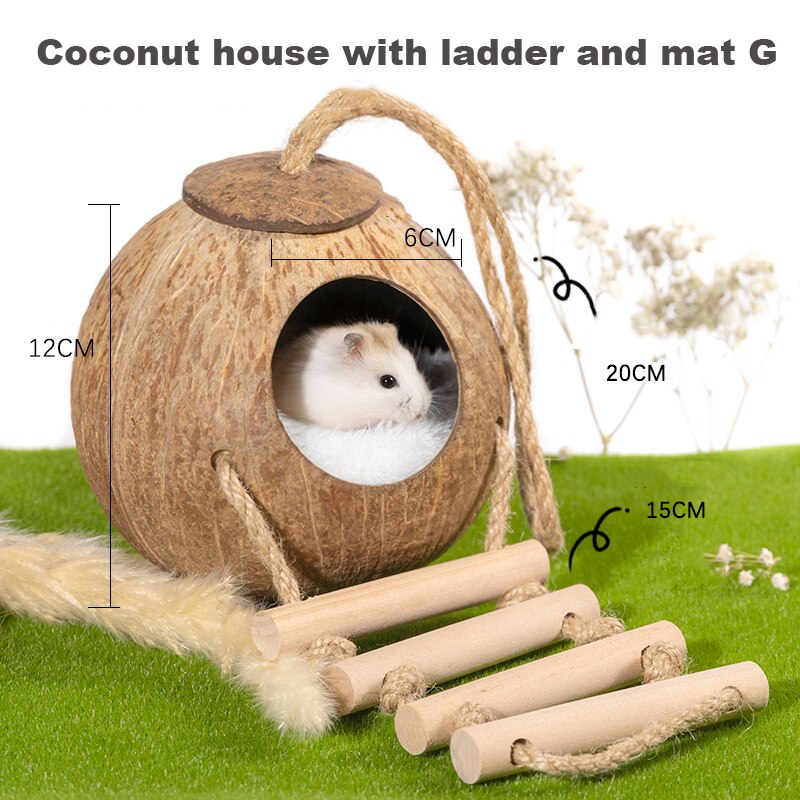 Hamster naturlig kokosnød hus lille kæledyrsskur hus senge gunie tyggelegetøj hamster tilbehør fuglebure: Kokoshus g