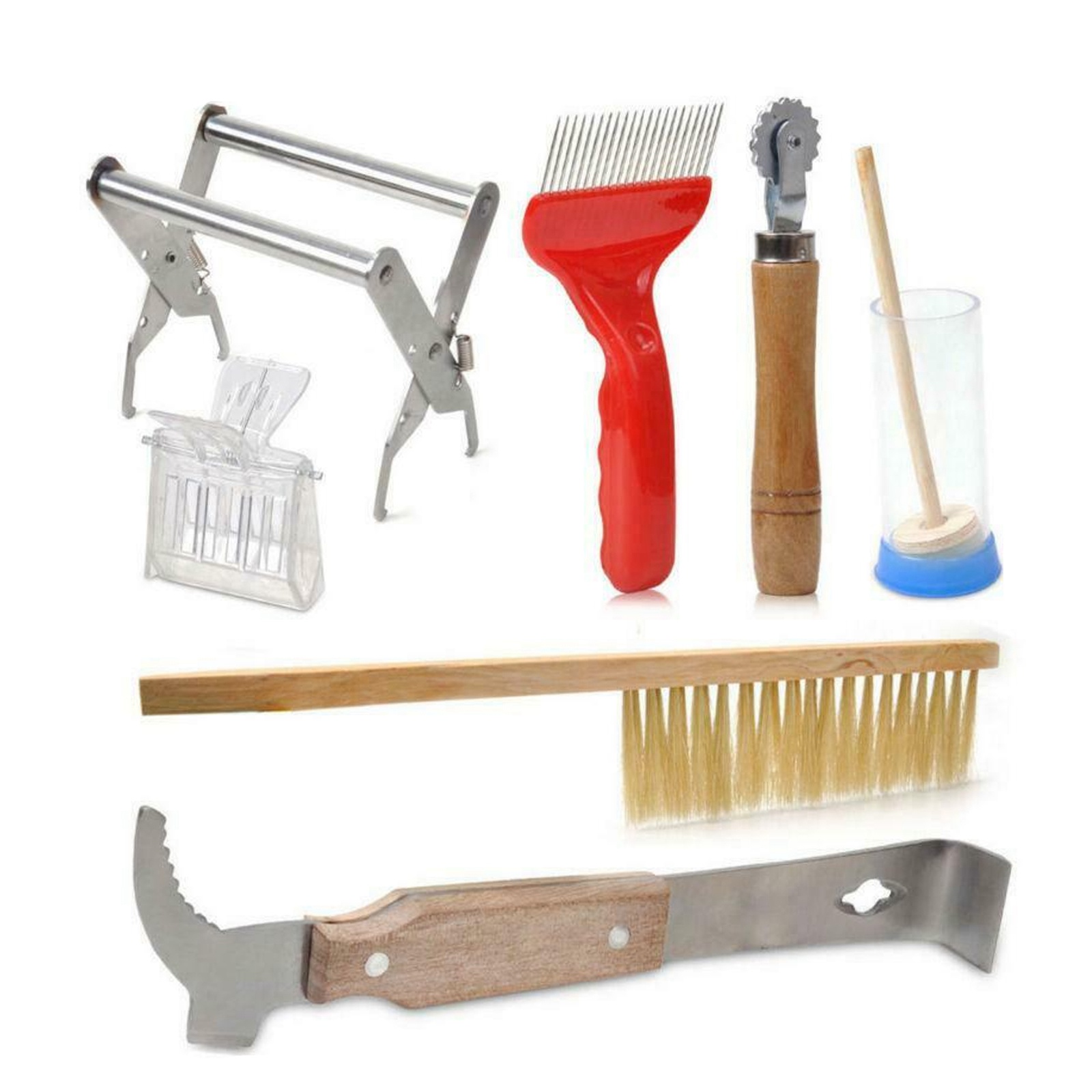 7Pcs/set Bee Tool Beekeeping Equipment Beekeeper Tools Catcher Hive Frame Holder Tool Bee Brush Uncapping Fork Queen Catcher