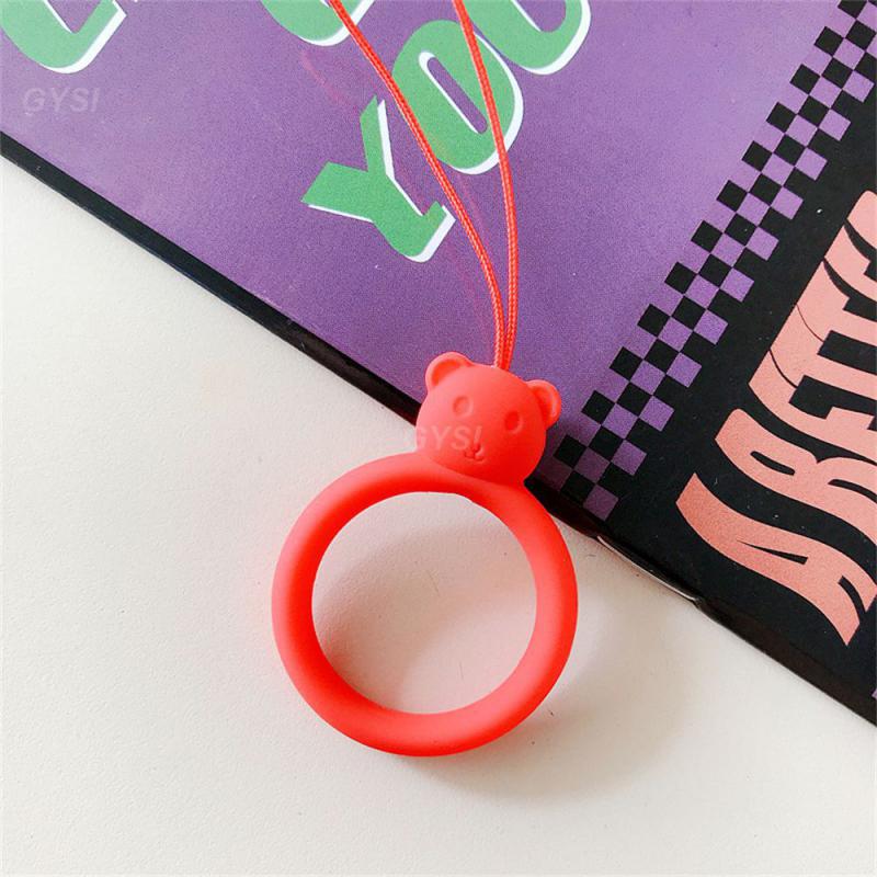 Ring Key Chain Soft Portable Lanyard Cartoon Smooth Comfortable Liquid Cute Silica Gel Elastic Pendant Multifunction Little Bear: Champagne gold