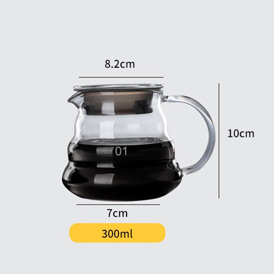 V60 Pour Over Glass Coffee Pot,Drip Coffee Pot,Glass Portable Heat Resistant Coffee Pot & Coffee Kettle with Handle: 300ml