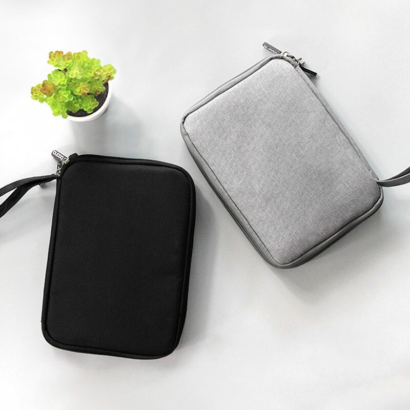 Men Wristlet Purse Handbag Organizer USB Data Cable Earphone Wire Power Bank Travel Bag Kit Case Digital Gadget Devices