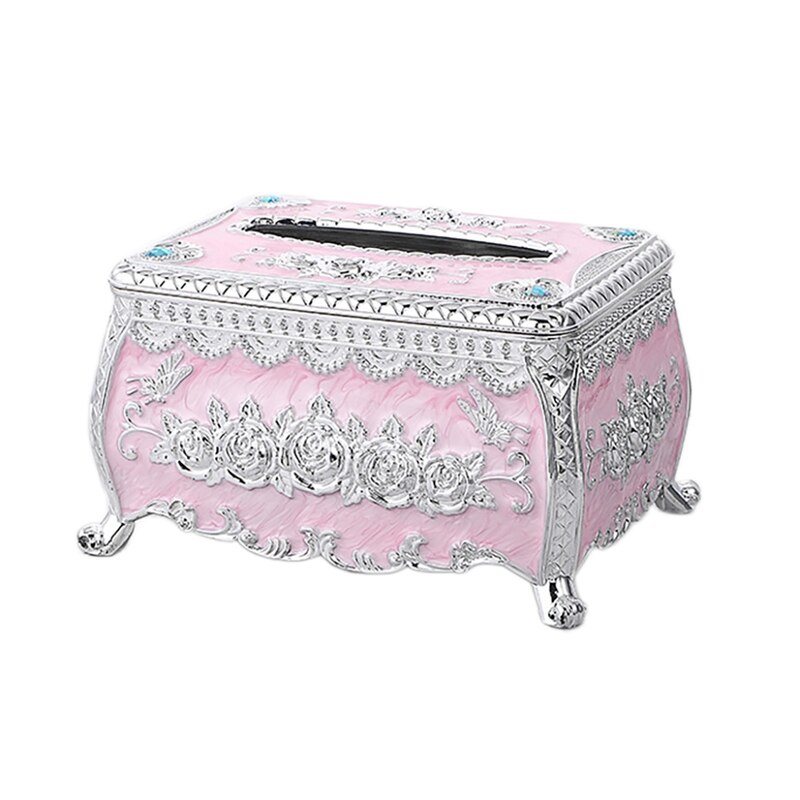 Modern European Ornate Tissue Box Cover, Luxury Noble Paper Facial Tissue Napkin Holder For Bedroom Office: Pink