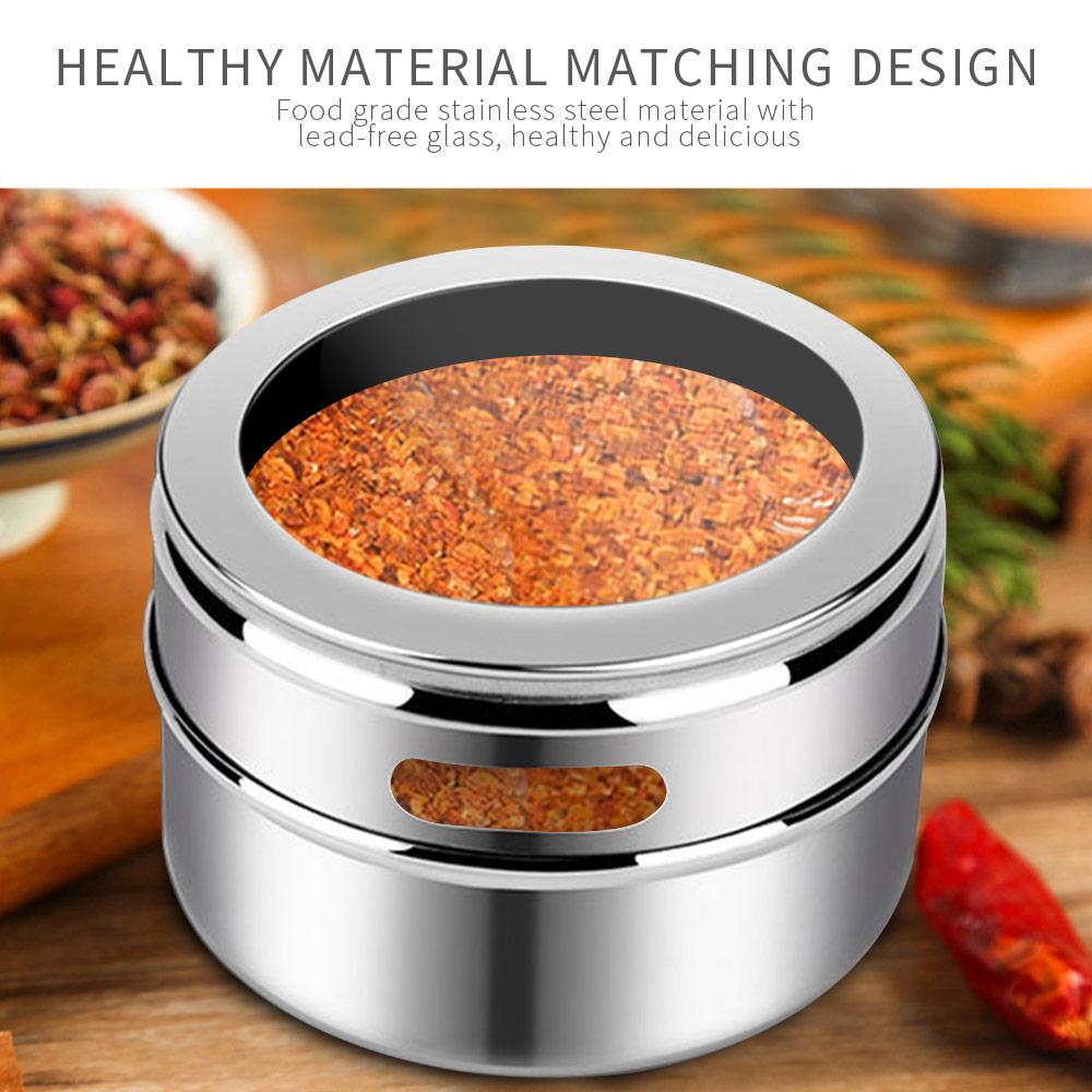 3/6/9pcs Magnetic Spice Jars Container Set With Labels Stainless Steel Oil Bottle Pepper Spice Rack Kitchen Organizer Containers