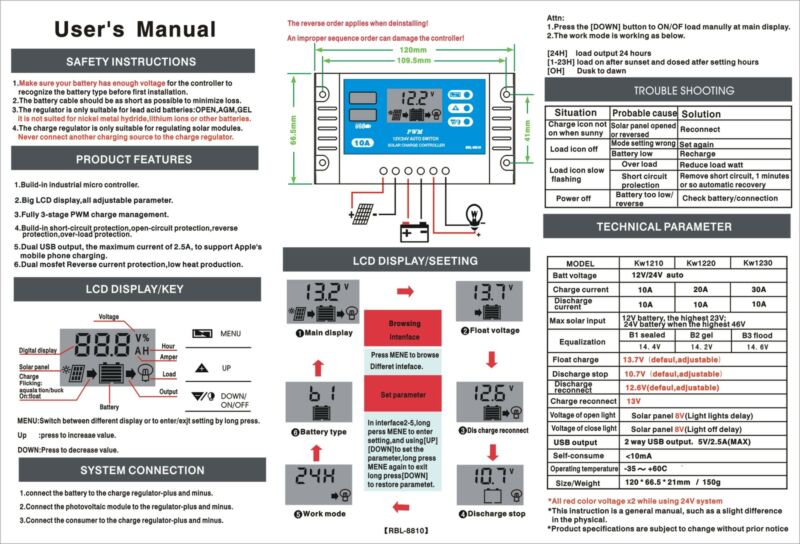 Controladores solares automáticos para el hogar, Panel LCD 10A /20A /30A, regulador de batería MPPT Solar, controlador de carga USB Dual con 5V/2A