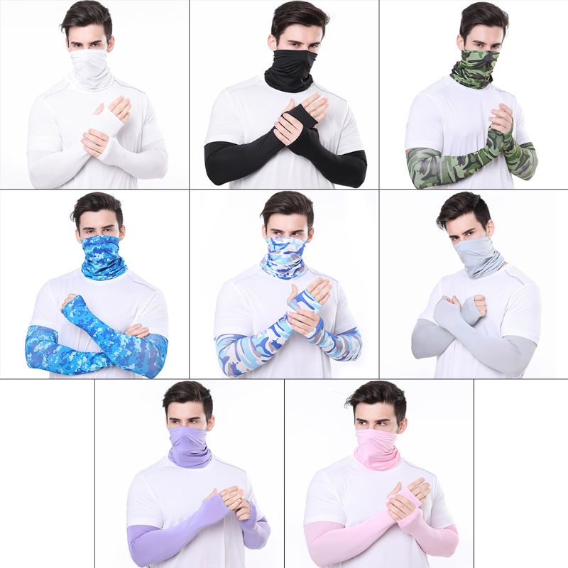 2 in 1 arm ærmer hals gamacher sæt camouflage cykling bandana ansigtsmaske handsker  lx9e