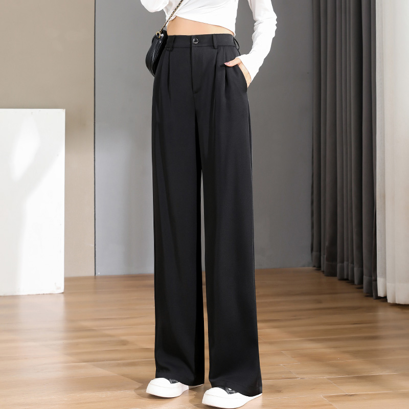 Pantalones holgados informales ajustados con piernas anchas y cintura alta para mujer, traje femenino de tendencia de coreana, Pantalones rectos, primavera y verano 2025: XXL / Beige