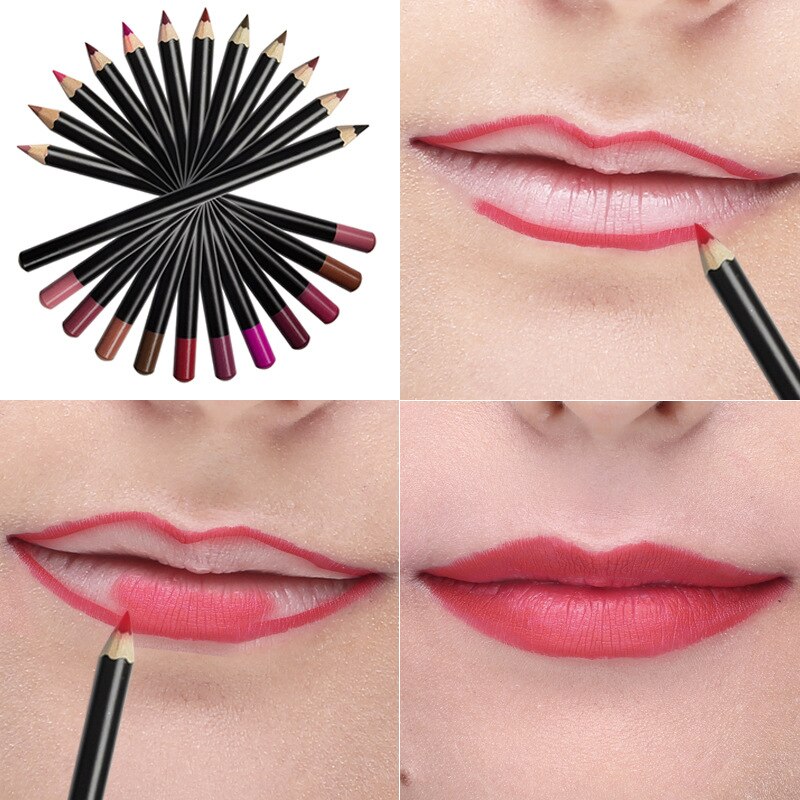 Bivanfe 15 Colors Matte Wood Lipliner Pencil Waterproof Long Lasting Vegan Lip Liner Pen Makeup Tool