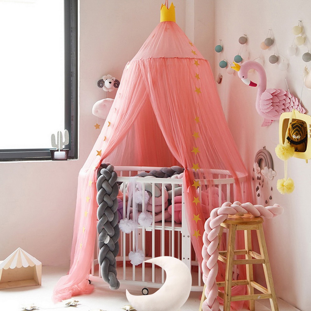 Urijk Lace Four Corner Student Canopy Bed Mosquito Net Four Open Dream Mosquito Net For Children Girls Hanging Round Baby Kids