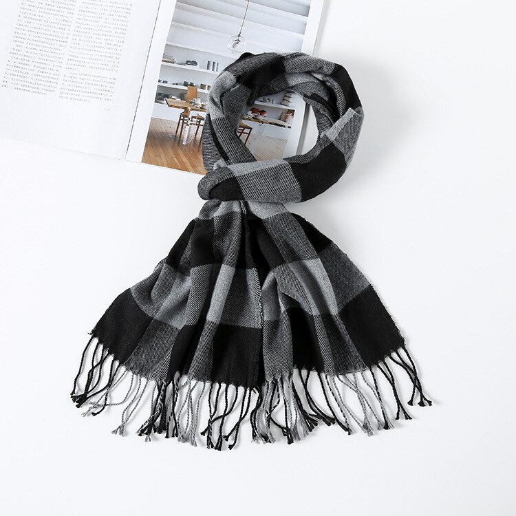 Kleurrijke Kasjmier Sjaals Herfst Winter Leuke Zachte Plaid Vrouwen Sjaal Warm Dames Sjaal Lange Wrap pashmina Unisex Vrouwelijke: Gray black1