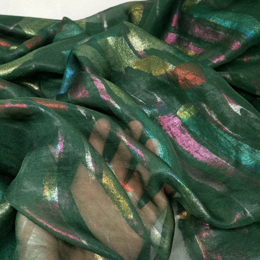 Dancing Stage Cosplay Dress Chiffon Fabric Bronzed Flowing Fabric Shiny Thin Fabric Bronzing Costume Fabric DIY 1M