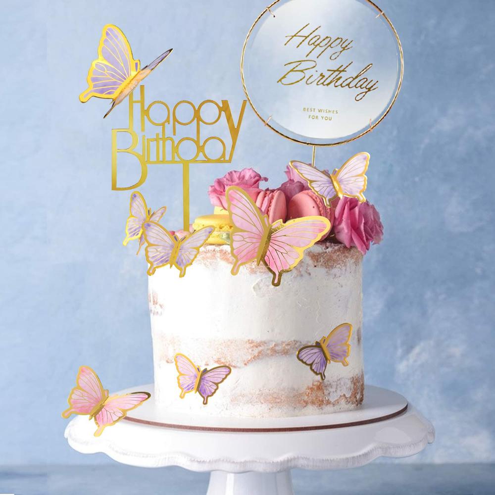 22 piezas de decoraciones de mariposas con adornos acrílicos para tarta para decoración de de cumpleaños, boda y Baby Shower