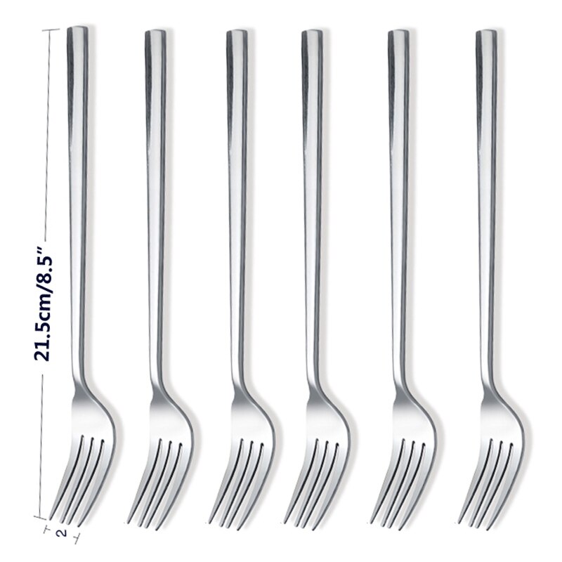 6pcs 8.5''Stainless Steel Dinner Fork Salad Dessert Fruit Forks Cutlery Four Tine Flatware set Korean Long Handle Table Fork set