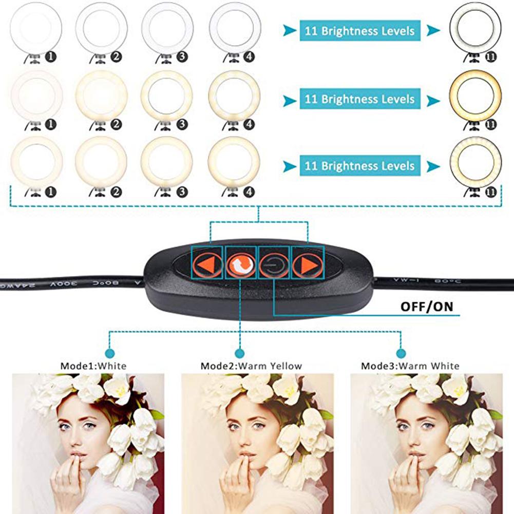 5.7inch Portable LED Ring Light with Tripod Live Fill Selfie Flash Lights Mobile Phone Holder Bracket USB Power Lighting