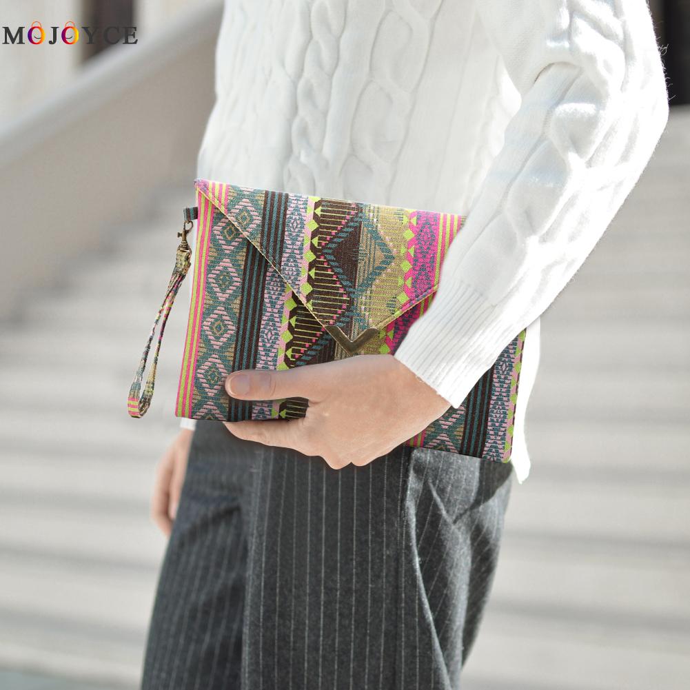 Retro Boho Vrouwen Envelop Clutch Bag Etnische Stijl Vrouwelijke Casual Canvas Portemonnee Kleine Tote Handtassen Dames Party Handtas