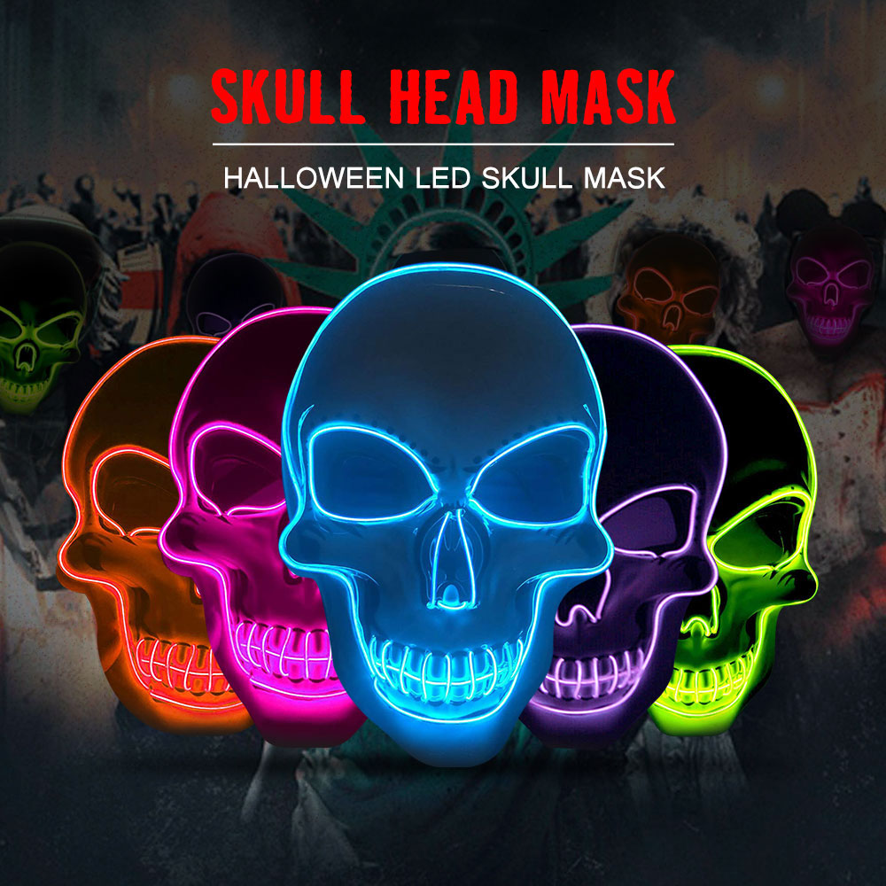 Led Mask Halloween Party Masque Masquerade Masks Neon Maske Light Glow In The Dark Festival Cosplay Maska Glowing Masker Purge