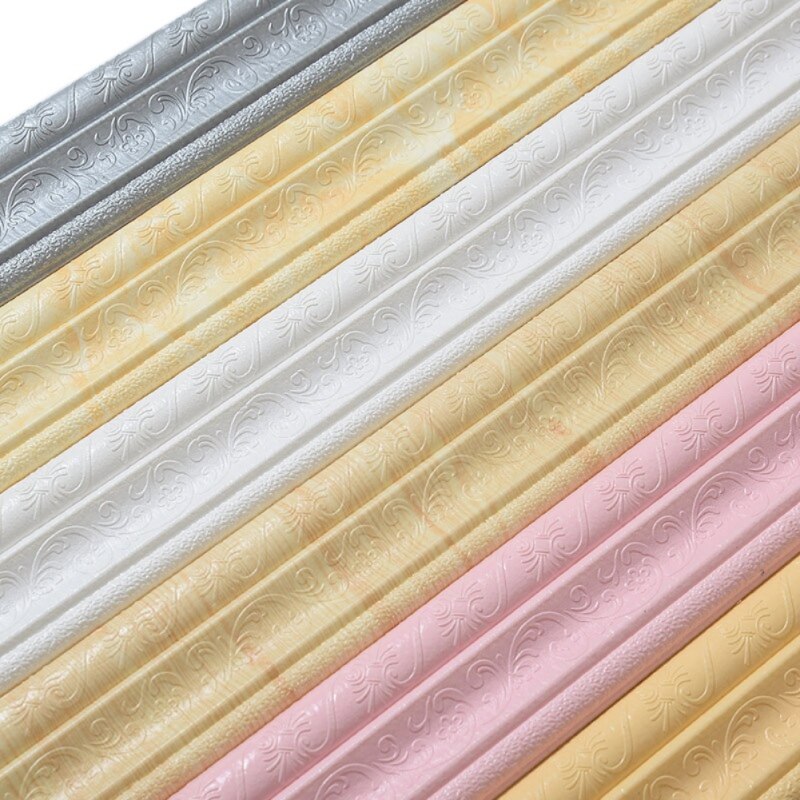 3D en relieve-Espuma adhesiva cenefa adhesiva de pared cintura piso esquina línea rodapié pegatinas impermeable