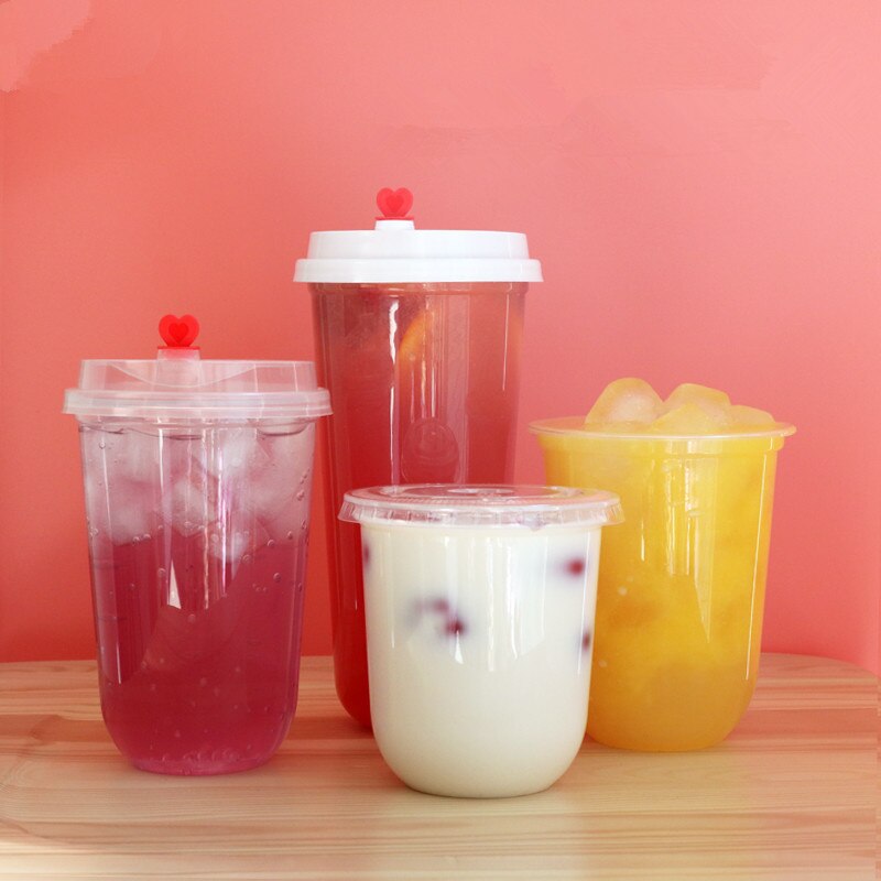 50pcs transparent disposable cups 360ml 500ml cold drink thick plastic cups birthday party favors cup with lid