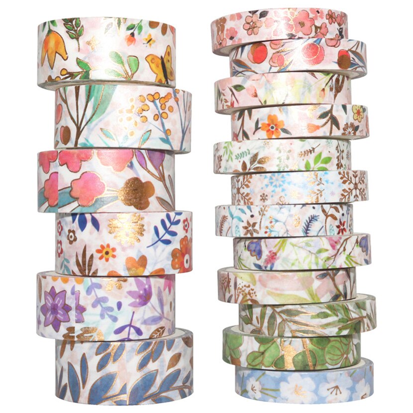 Washi Tape 12Rolls Washitape Set Bladgoud Masking Tape Dier Stickers Scrapbooking Briefpapier Papeleria Decoratieve Cinta Washi: 18 rolls Floral