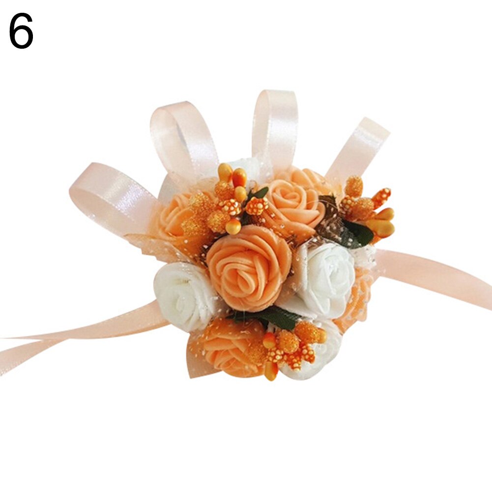 Wrist Corsage Bridesmaid Sisters Hand flowers Artificial Bride Flowers For Wedding Dancing Party Decor Bridal Prom Accessories: Orange White