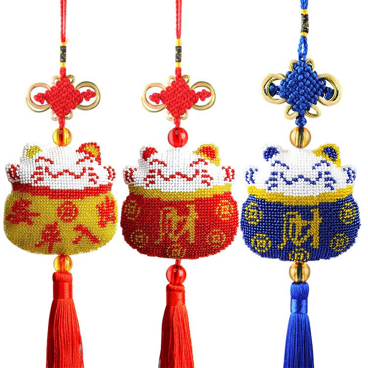 Car Key Chain Accessories Stamped Crafts DIY Printed Cross-Stitching-Kit Embroidery Stich-Bead Needlework Cat084-086