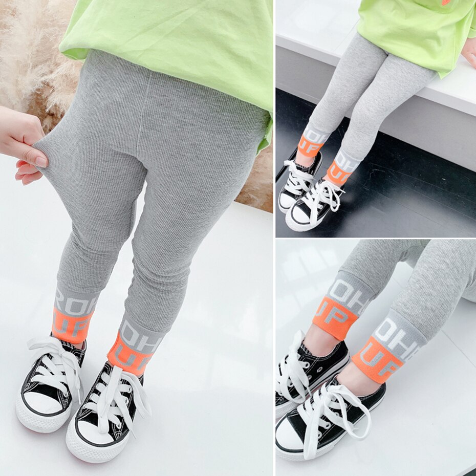 Leggings ragazza lettera ragazze pantaloni Slim pantaloni Patchwork per bambini primavera autunno bambino ragazza vestiti stile Casual