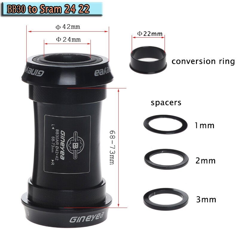 Gineyea BB30 PF30 Bottom Bracket Sealed Bearing Press-fit MTB Road Bike Holowtech XT Sram Gxp 24 22mm Mountain Bicycle BB Set: BB30 to Sram 24 22