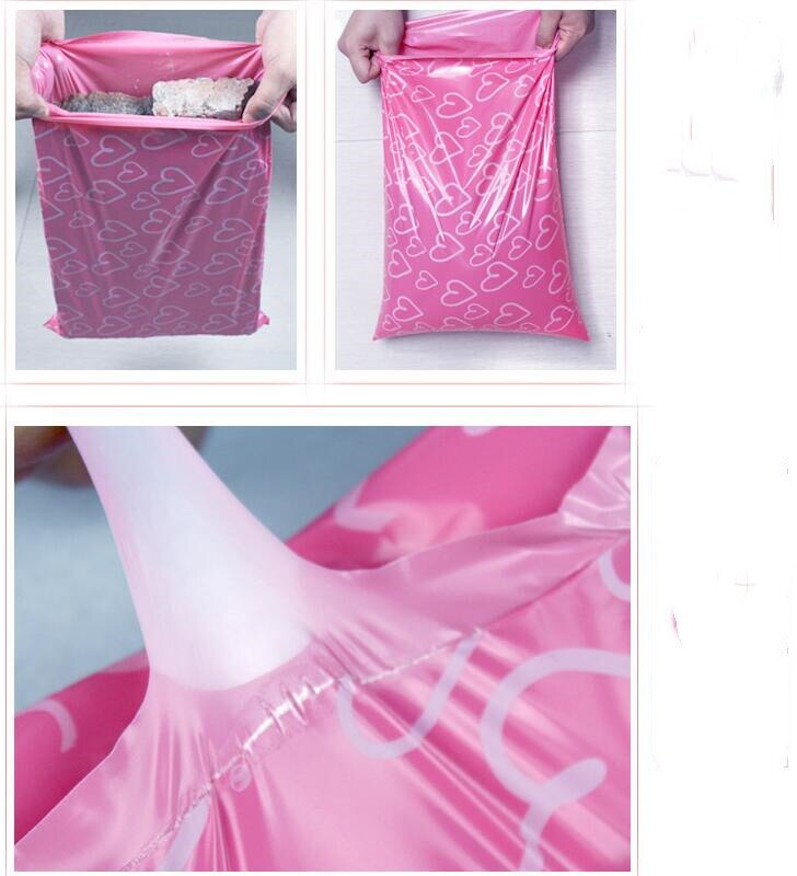 Paquete de 50 unidades, bolsas de correo con logísticas plásticas de color rosa y corazón, bolsas de polietileno con sello autoadhesivo, sobres de impermeables