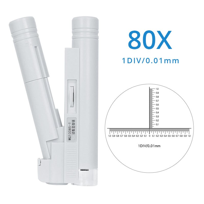 40 80 100 150X Pocket Mini Microscope Illuminated Portable Magnifier Jewelry Loup Reading Scale Magnifying Glass with Led Lights: 80X