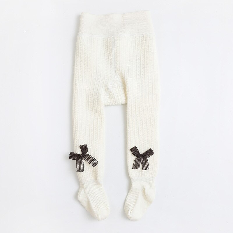 1 to 12 Years Super Warm Tights In Winter Cute Bowknot Kids Pantyhose With Fleece Inside Thicken Kids Pantyhose For Baby: white / 6 to 12M