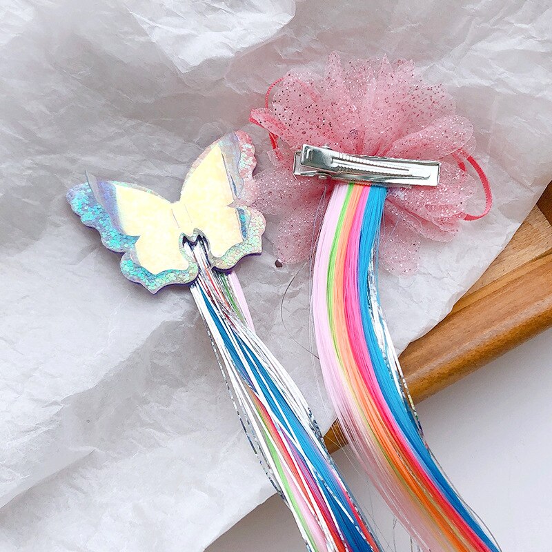 40cm Haar Zubehör funkeln Haar Clips Für Mädchen Regenbogen FlüGel Einhorn Haar BöGen Lange Perücke Haarnadeln freundlicher Prinzessin Haar haarspange