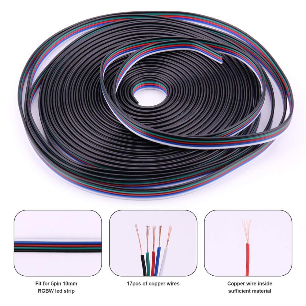 5Pin Rgbw Led Strip Connector Kit-Inclusief 16.4FT 5 Pin Rgbw Wire Extension, 2x T Vorm Connector, 2x Led Strip Jumper