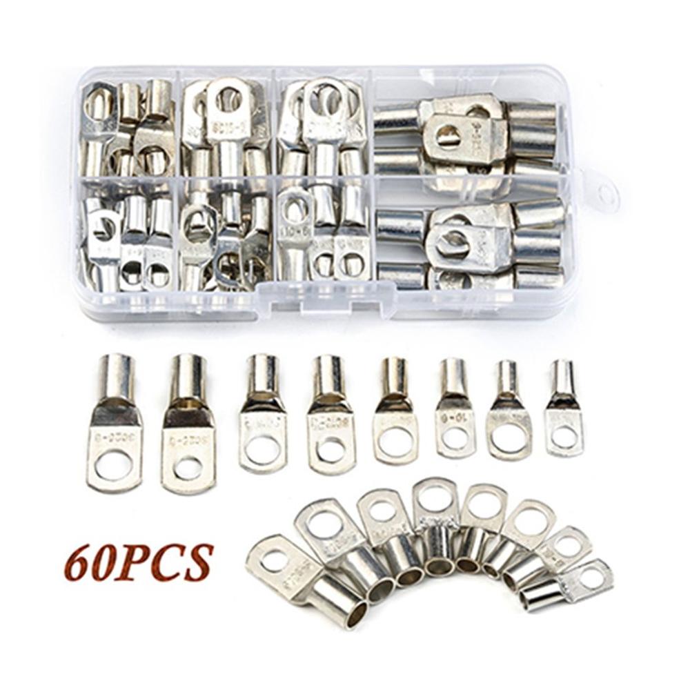 60 Pcs Sc Bare Terminals Lug Tinned Copper Tube Lug Ring Seal Battery Wire Connectors Bare Cable Crimped Soldered: silver
