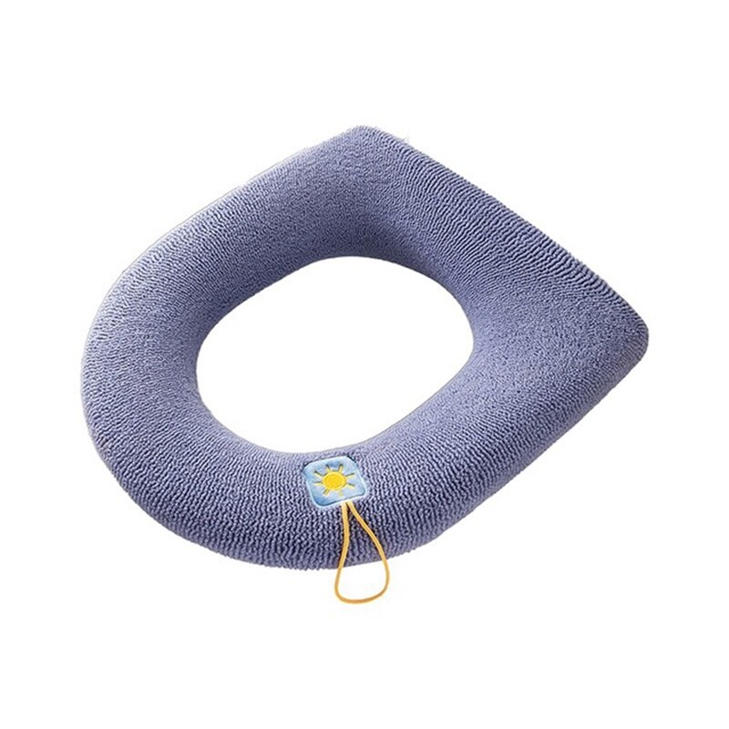 Housse de siège de toilette chaude d&#39;hiver, tapis de fermeture épais, coussin doux tricoté, housse de Bidet lavable en forme de O, accessoires de toilette: Purple with Handle